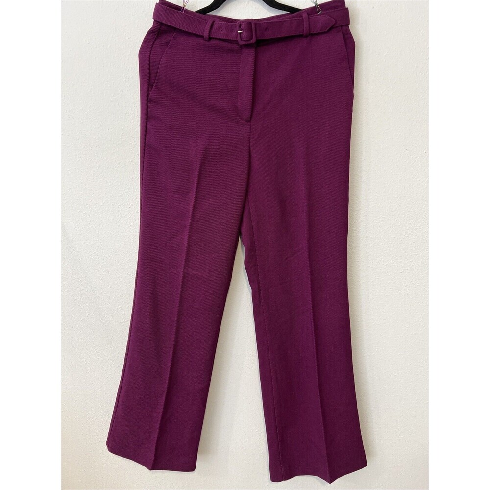 Ann Taylor Pants Purple Twill Belted Boot Cut Size‎ 4 Texture Office Career Y2K